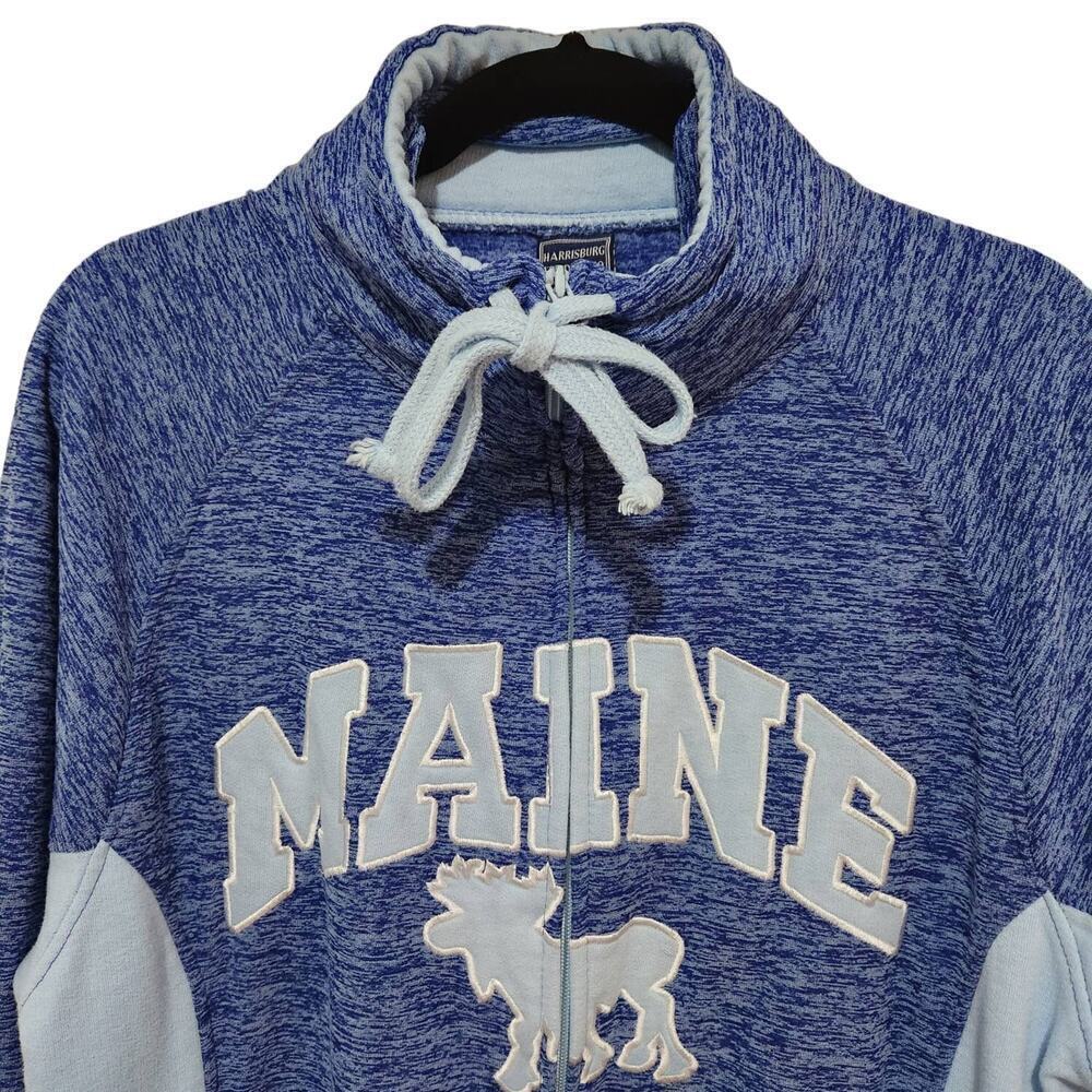 Maine Logo Full Zip Sweatshirt Newengland Autumn Fall Vibes Blue Women's Medium - Picture 3 of 10